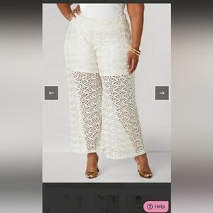 Chic Elegant Cream Lace Wide-Leg Pants. Partially Lined Size 18. Ashley Stewart